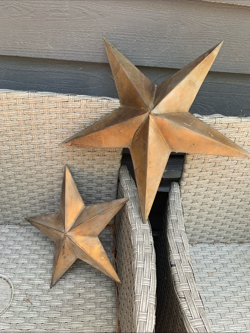 Rustic Metal Star Wall Decor - Set 2, Dark Bronze Copperish -BronzToned 20”&14”